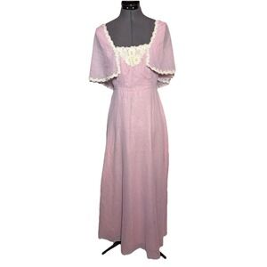 VTG 70s Prairie Cottagecore Lavender Swiss Dot Lace Maxi Sylvia Ann Dress B33 S
